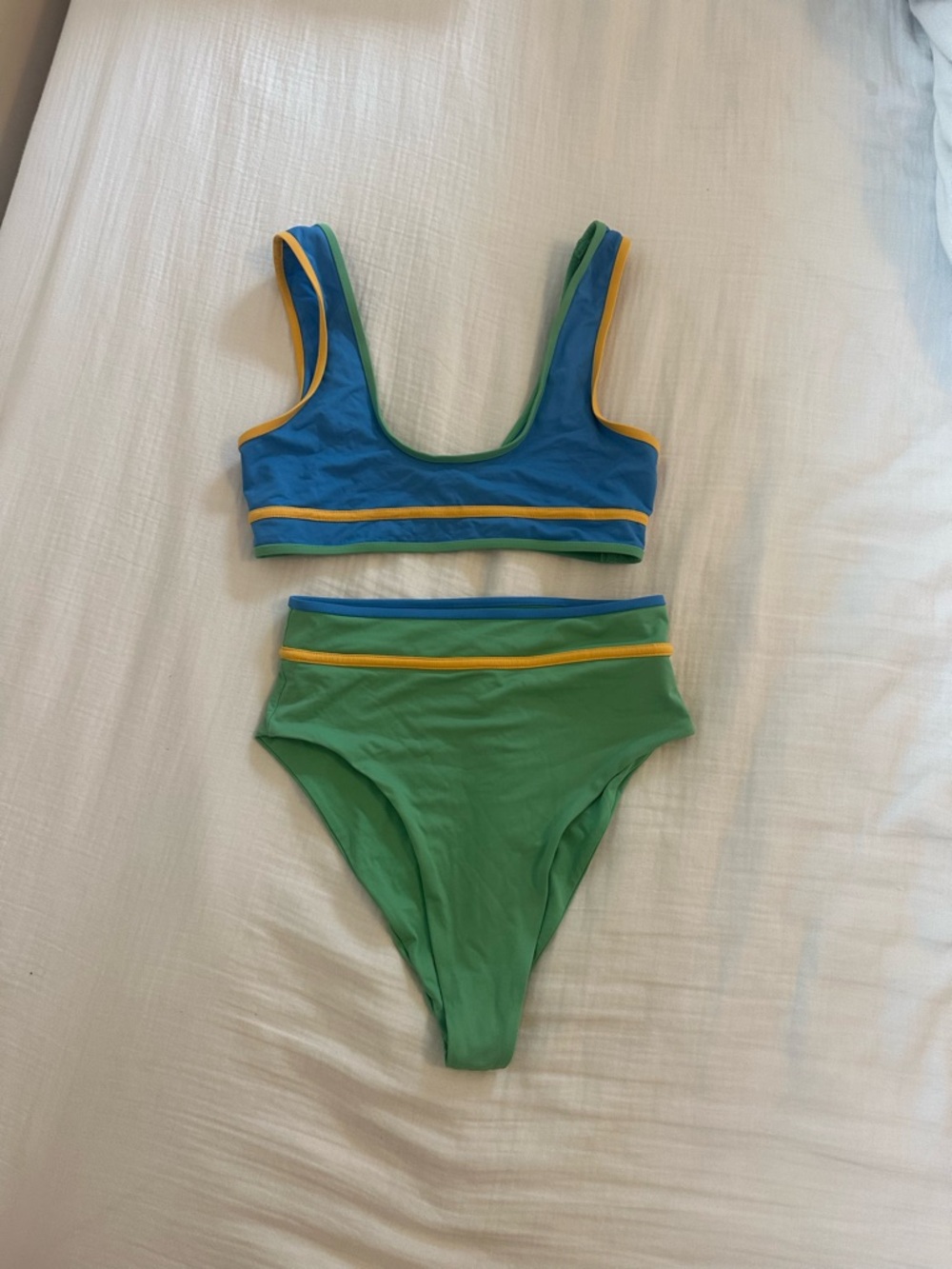 Stone Fox Swim Blue Bikini with Green and Yellow Accents
